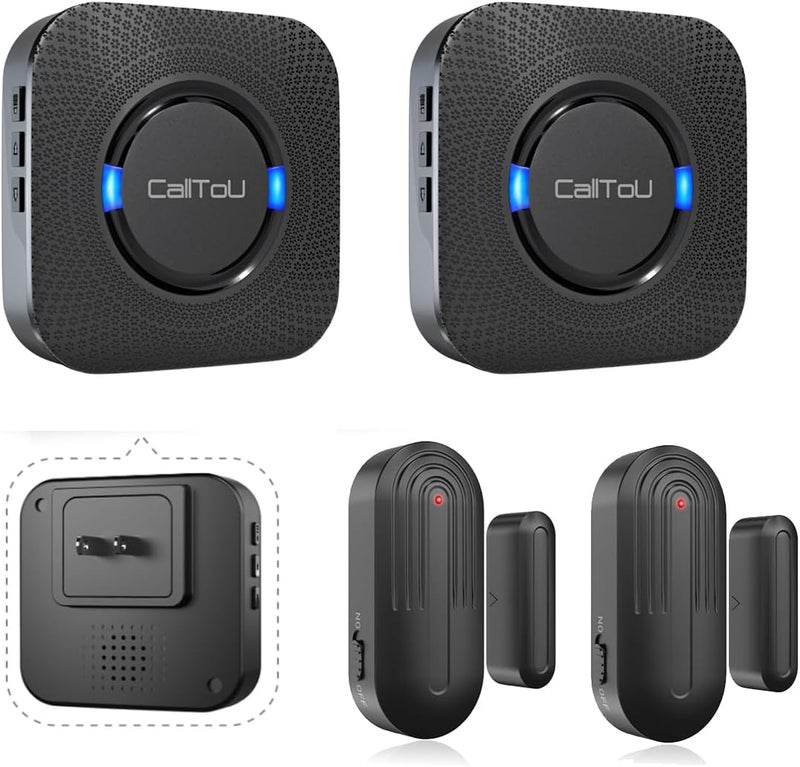 CallToU Caregiver Pager Door Chime for Dementia/Patients/Alzheimers /Kids Safety/Home Security, Door Sensor Alarm with 2 Sensor and 2 Plug-in Receiver, 500FT Wireless Range - Image 1